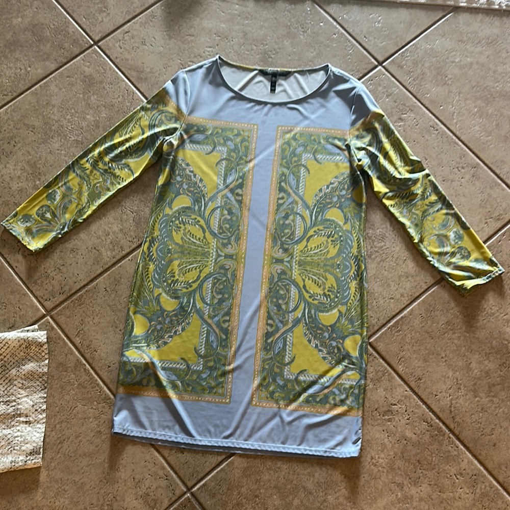 BCBGMaxAzria Blue and Gold Patterned Top
